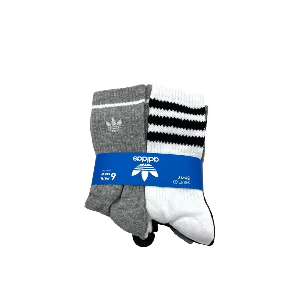 Adidas 6 Pack Crew Youth‎ Socks Size L 5Y-7Y Grey White Black Model JK52778